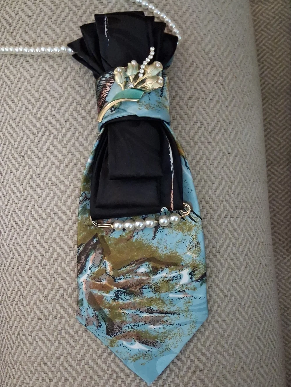 Blue & Black Upcycled Necktie Necklace